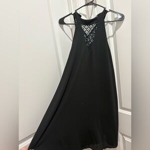 Alya Black Dress with Lace Neck Accent